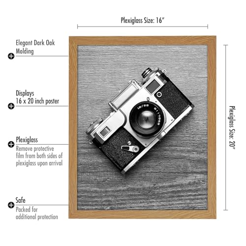 Americanflat 16x20 Picture Frame with Polished Plexiglass - Wide Picture Frames Made of Engineered Wood for Vertical or Horizontal Wall Display - Epic Collection - Dark Oak