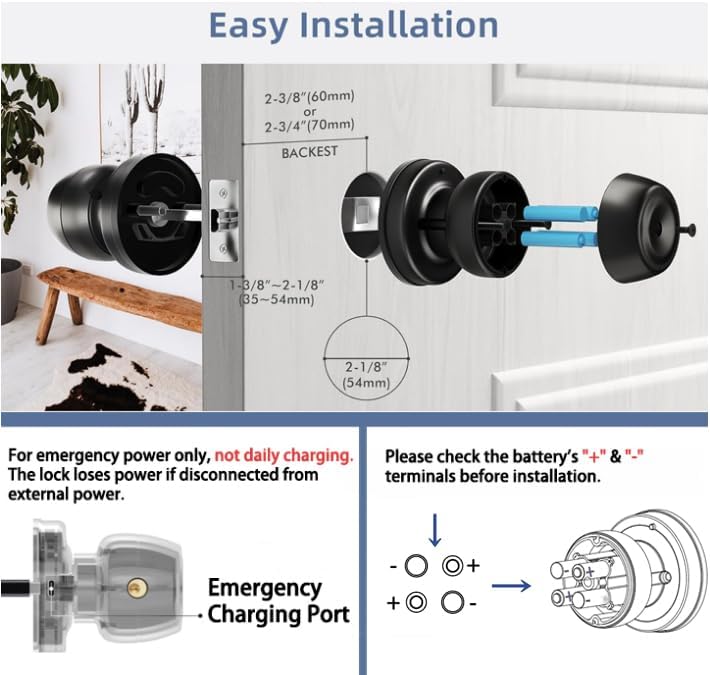 Miniatura 5 de Pomo de puerta inteligente, perilla de puerta de huellas dactilares, cerradura de puerta inteligente biométrica con control de aplicación, pomos de