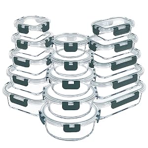 VERONES 30 Pieces Glass Meal Prep Containers Set, Airtight Glass Lunch Containers, Stackable Glass Food Storage Containers with Lids, for Microwave, Oven, Freezer & Dishwasher Friendly,Grey