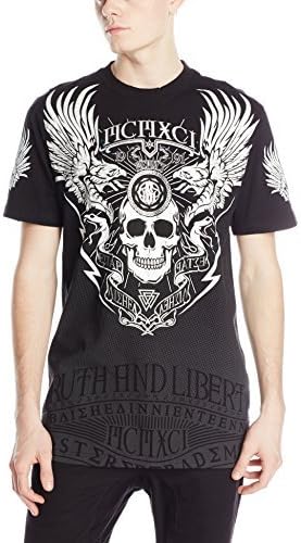 Southpole Men's Foil and Screen Print T-Shirt with Skulls Wings and Lightninig