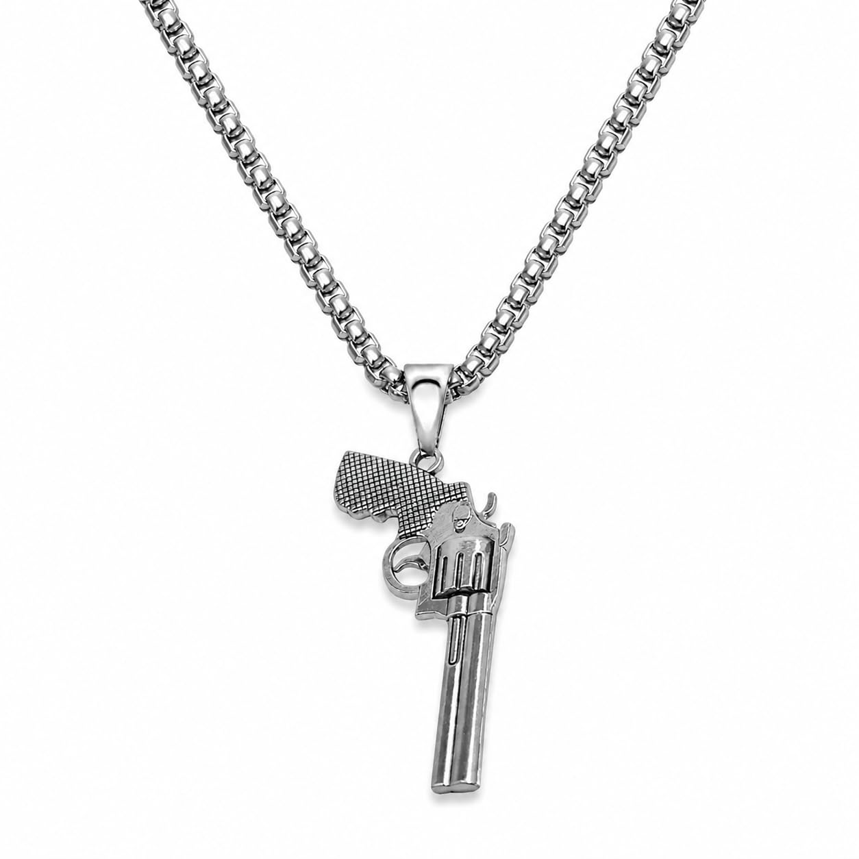 m men style Biker Jewelry Gothic Punk Pistol Silver Stainless Steel Pendant Necklace Chain-picture-14