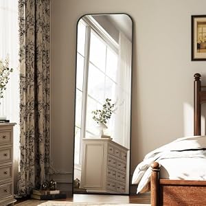 Full Length Mirror 56″x21″ Arched Floor Standing Large Mirrors Full Body Mirror with Stand – with Aluminum Frame for Bedroom Living Room, Black