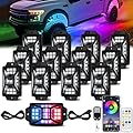 12 Pods 252 LEDs 5 Sides RGB Rock Lights, App/2 Remote Control Rock Lights for Trucks, Waterproof Multi-Color Bright Underglow Kits with Music Mode, Compatible with 12V Jeep UTV SUV ATV Golf RZR