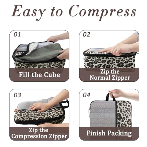 U+U 6 Set Compression Packing Cubes, Travel Organizers (Leopard) - image 6