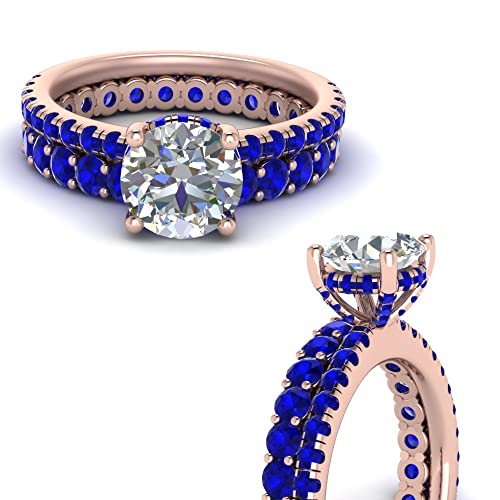 Image of Choose Your Gemstone Hidden Halo Diamond CZ Ring with Gemstone Band Rose Gold Plated Round Shape Wedding Ring Sets Minimal Modern Design Birthday Gift Wedding Gift US Size 4 to 12