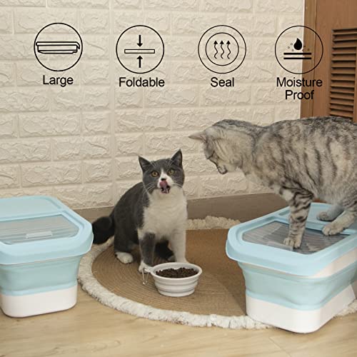 Ddmommy 13 Lbs Dog Food Storage Container - Collapsible Dog Food Container With Sliding Lid, Measuring Cup And Silicone Bowl, Pet Food Storage Containers For Dog, Cats And Other Pet (Blue White) #TOP6