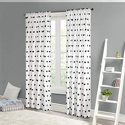 Intelligent Design Sophie Sheer Window Curtain Panel Clipped Pompom Embelished Privacy Drape with Rod Pocket for Bedroom Livingroom