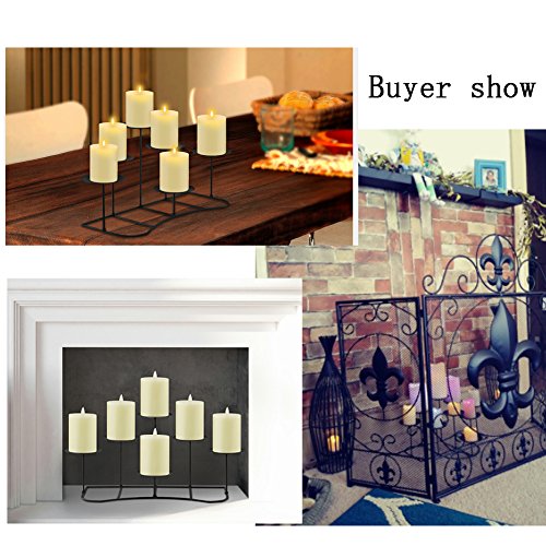 smtyle Christmas DIY 6 Fireplace Candle Candelabra Candleholder Mantle Decor for Flameless or Wax Pillar Candles Stand with Black Iron Decoration on Desk or Floor - Thumbnail 7