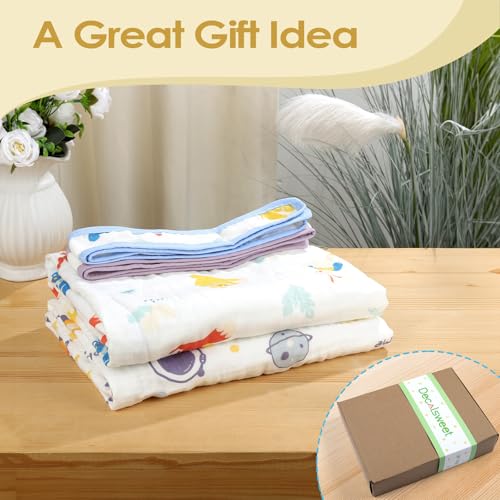 Image of decalsweet Baby Bath Towels 100% Muslin Cotton Hooded Baby Towels 2 Pack Shower Gifts for Newborn, Infant, Toddler, Kids,Super Soft and Absorbent, Large 35x35Inches