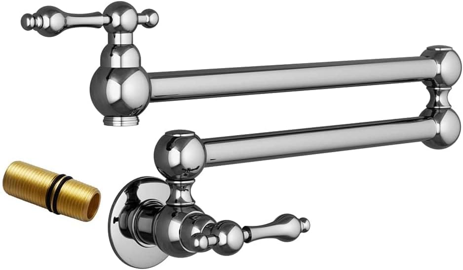 Pot Filler Faucet Solid Brass Folding Kitchen Sink Faucet Single Hole Two Handles Wall Mounted Swivel Pot Filler Tap Chrome