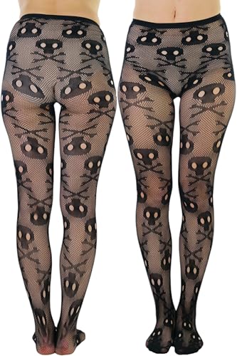 ToBeInStyle Women's Spooky Skull Crossbones Halloween Fishnet Pantyhose Pirate Tights