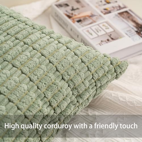 Image of Pack of 2 Corduroy Decorative Throw Pillow Covers 24x24 Inch, Dark Green | Fall Soft Striped Pillow Covers Modern Farmhouse Home Decor Christmas Throw Pillow Covers for Sofa Living Room Couch Bed