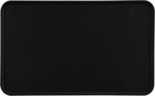 Amazon Basics Waterproof Anti-Slip Silicone Cat & Dog Food Mat, Pet Mats with Raised Edges for Food and Water Bowl to Protect Floors, 18.5 x 11.5 Inches, Black, Solid