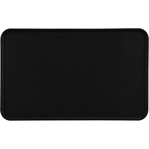 Amazon Basics Waterproof Non-Slip Silicone Pet Feeding Mat with Raised Edges for Food and Water Bowls, Easy to Clean Pet Placemat to Protect Floors, 18.5" x 11.5", Black