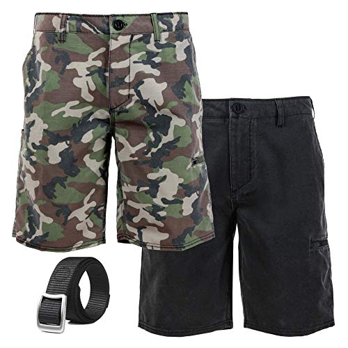August+Peel Hike and Carry Mens Hybrid Hiking Shorts w/Web Tactical Belt Bundle Two Shorts Pack