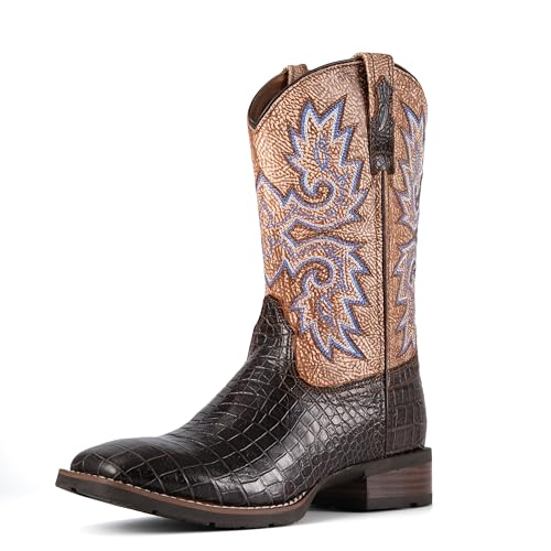 Image of SUREWAY Cowboy Boots For Men - Mens Square Toe Western Boot,Oil /Slip Resistant,Durable Fashionable Classic Pull on 10 Inch Boots Mid Calf Wellington Boots