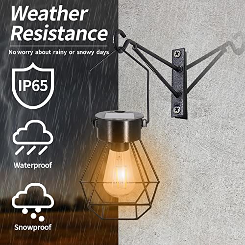 Hanging Solar Lanterns Outdoor Decor - 2 Pack Solar Decorative Table Lights With Edison Bulbs For Patio Waterproof (Black) #TOP6
