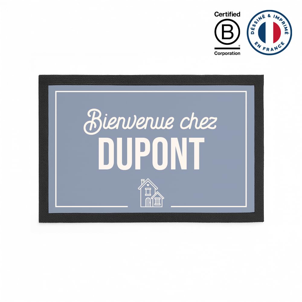Monsieur TSHIRT Paillasson Bienvenue chez Personnalisé, Noir, Antidérapant, 40x60 cm, Fabriqué en France à Bordeaux (Bleu)