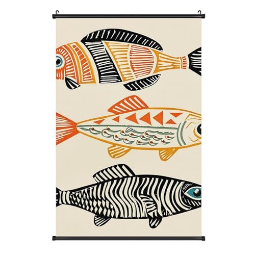 Décoration murale sur toile trois poissons pour peinture salon et bureau moderne