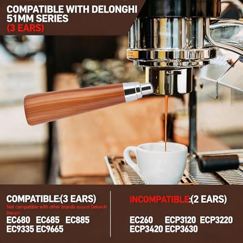 Image of 51mm Portafilter Bottom Stainless Steel with Filter Basket, 3 Ear Design, Reusable Coffee Machine Accessories Compatible with DeLonghi EC680, EC685, EC885, EC9335, and EC9665 Coffee Machines