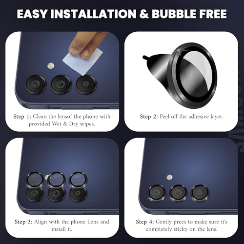 Image of FIRST MART Black Camera Ring Guard Protector for Samsung Galaxy A15 and Samsung A54 | Tempered Glass with Metal Alloy Rings, HD Clear, Scratch Resistant, Case-Friendly | Pack of 1