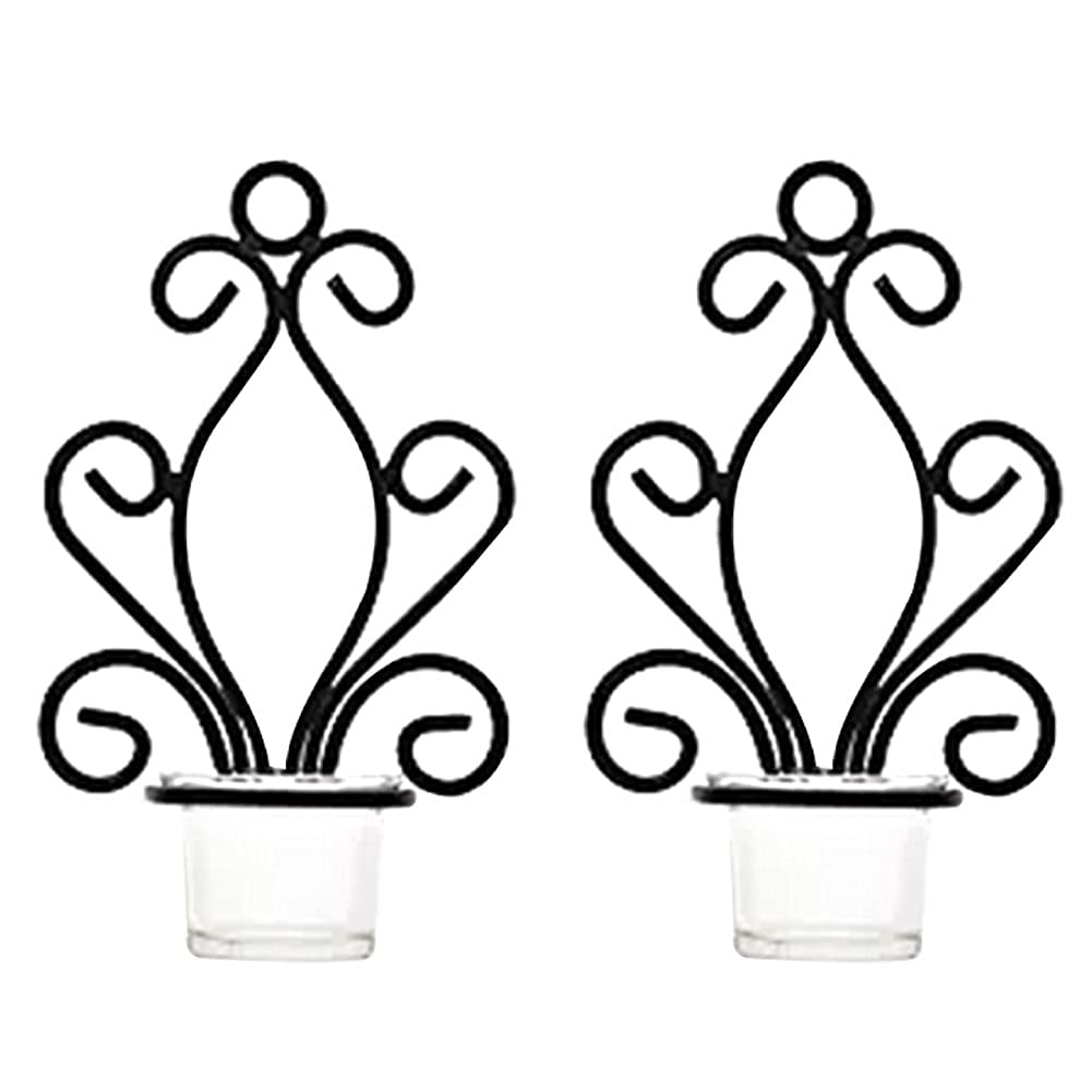 Lot De 2 Bougeoirs Muraux En Fer - Décoration Vintage Pour Salon/Mariage - Noir