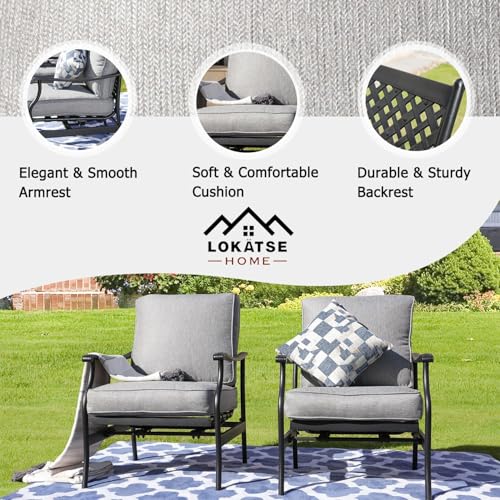 Image of LOKATSE Home C-Spring Patio Chairs Set of 2, Outdoor Metal Motion Conversation Chairs with Gentle Bounce, 5.1 inch Extra Thick Blue Cushions Deep Seating Furniture for Deck & Porch