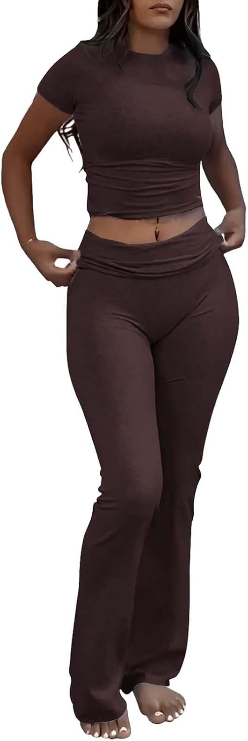 Generico Completo Sportivo Donna - Casual Two Piece Jogger with Round Neck T Shirt and Flared Pant for Workout Leisure Elegante Running Abbigliamento Donne Tuta Estiva Set Palestra Completa Pigiama