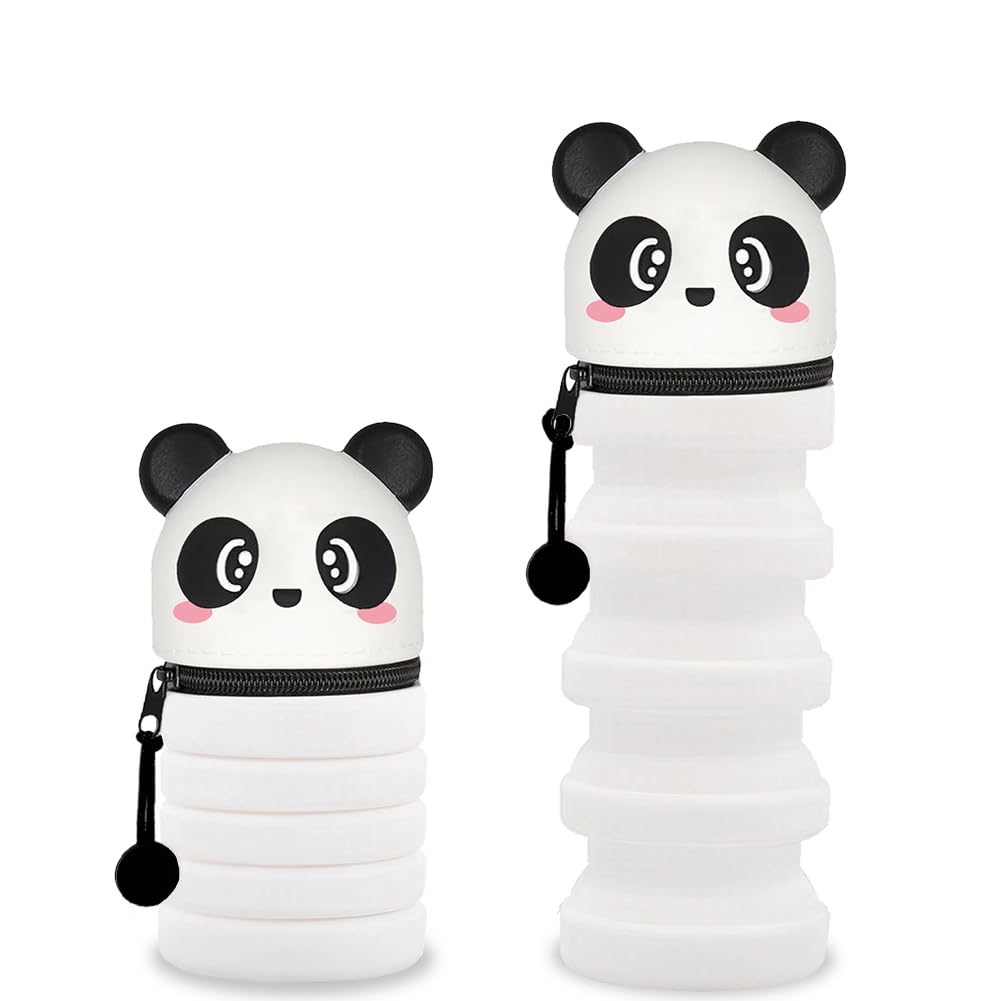 2-in-1 Panda Stifteetui & Stifthalter Aus Silikon (2 Stück) - Mit Reißverschluss, Umklappbar, Für Schule & Büro