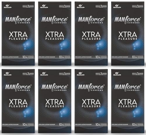 Image of Manforce Xtra Pleasure Xtra Dotted Climax Delay Condoms, Unflavoured, 10 Pcs (Pack of 8)