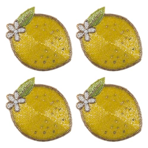 Karma, Lemon Beaded Drink Coasters Set of 4, Summer Round Beaded Coasters for Dinning Table and Coffee Table, Lemon