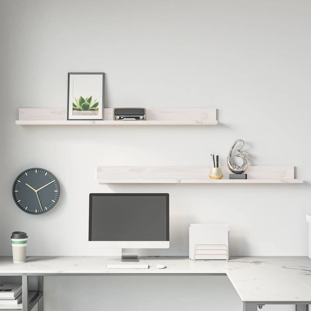 Étagères murales blanches en pin massif 110cm - Lot de 2 étagères suspendues design pour salon