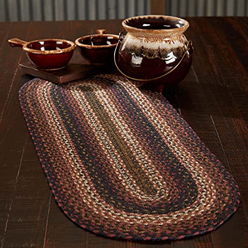 VHC Brands Country Beckham Table Runner Red Black Tan Jute Blend Oval 13×36 Inches