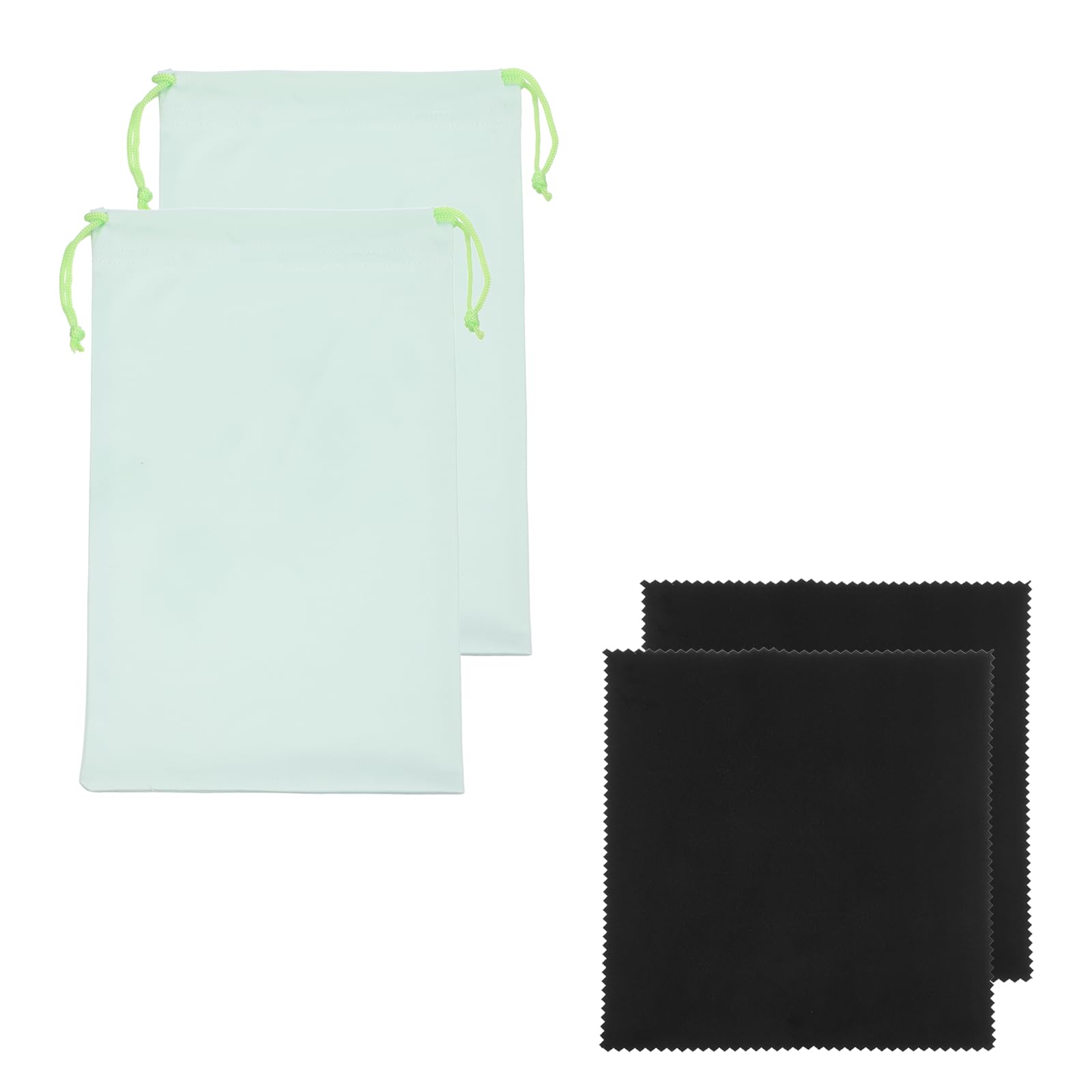 YELARXI Ski Goggle Bag, Microfiber Bag with Cleaning Cloth Drawstring Pouch Soft Storage Sleeve Case Protection 2 Pcs & Light Green-Fitting for (Snow Swimming Goggle/Sunglasses/Camera)