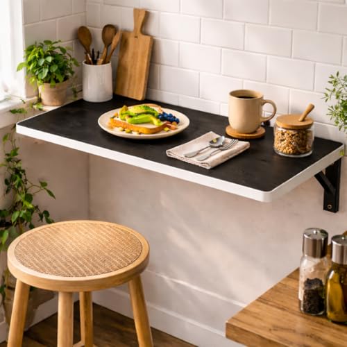 Image of Wall Mounted Folding Table, Black, 16 X 24 Inches