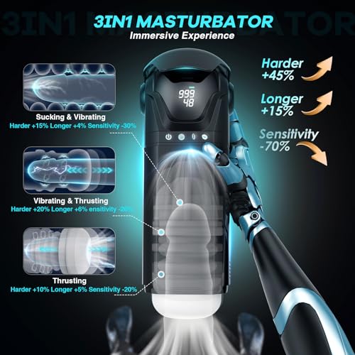 Image of Uoffile Male Sex Toy for Men, App Controlled Male Masturbator with 9 Suction 9 Thrusting 9 Vibration Modes, Penis Pump 3D Pocket Pussy Male Stroker with LCD Screen, Blowjob Simulation Adult Toy