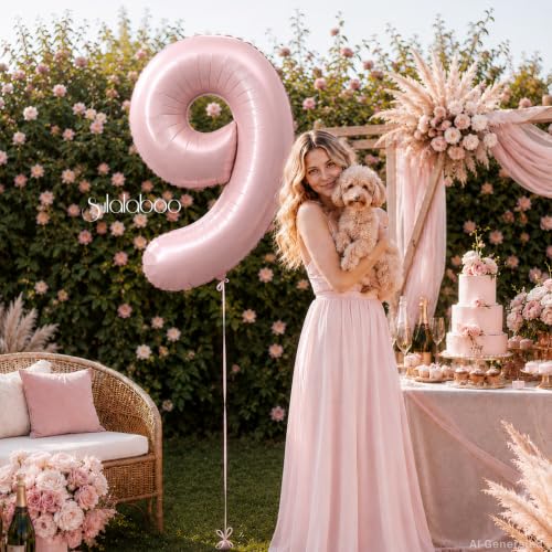 Image of 40 Inch Light Pink Number 9 Foil Big Balloon 0-9 Giant Digital 9th for Birthday Anniversary Graduation Decorations
