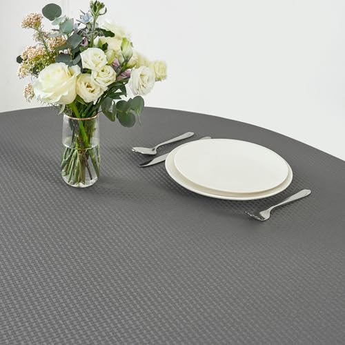 Image of maxmill Round Weaved Texture Design Tablecloth Spill-Proof Wrinkle Free Soft Washable Table Cloth for Round Table Cover, for Dining Room Buffet Banquet Parties Holiday Dinner, 70 Inch Charcoal Gray