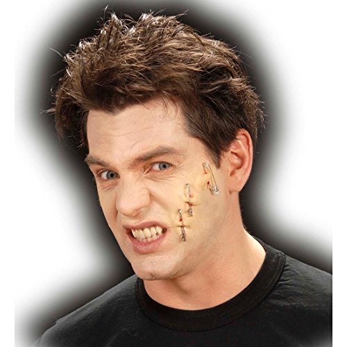 NET TOYS 3 Piercing Wunden Latexapplikation Geklammertes Gesicht Effekt Schminke FX Applikation Zombie Theaterschminke Horror Make Up Halloween Profischminke