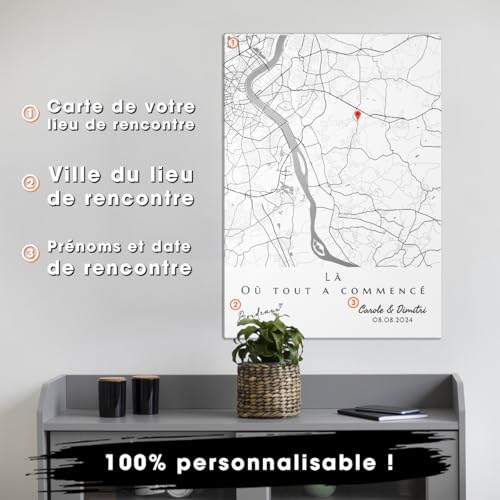 Pictalia - Cadre personnalisé pour couple Fineline Là où tout a commencé, Lieu de rencontre, date de rencontre, texte personnalisable, cadeau Homme Femme, Saint-Valentin, Amoureux, Cadeaux couple – vue 3