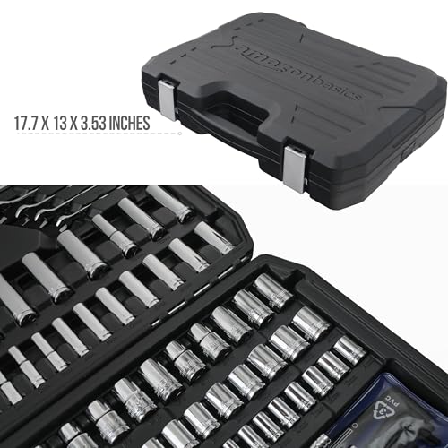 Amazon Basics 201-Piece Mechanic's Socket Tool Set With Case, SAE and Metric Sizes, Chrome-Vanadium Steel, Portable view 4