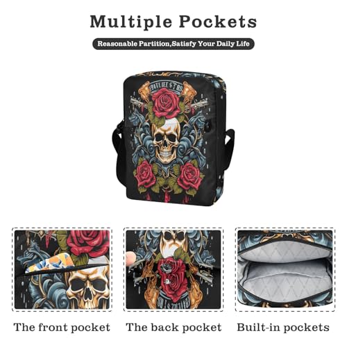 men's messenger bag Crossbody Bags For Women Small Cross Body Purse Adjustable Strap for Shopping Shopping- Flower Skull Blue2