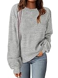 MEROKEETY Women's 2025 Fall Winter Oversized Pullover Sweater Trendy Crew Neck Long Sleeve Heathered Knit Jumper Tops Grey Small