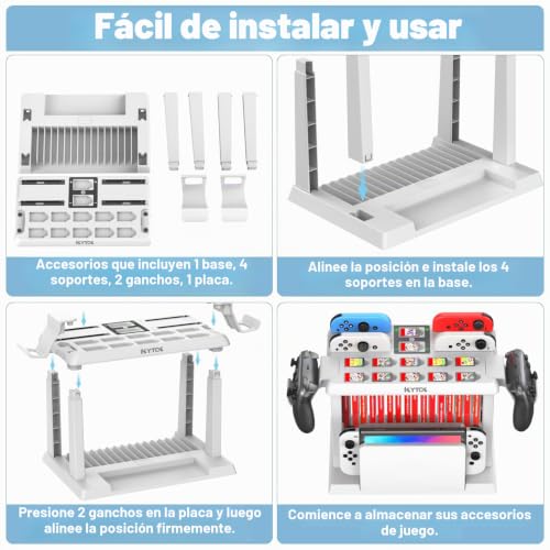 Soporte para Nintendo Switch con cargador de Joycon integrado y torre organizadora 5