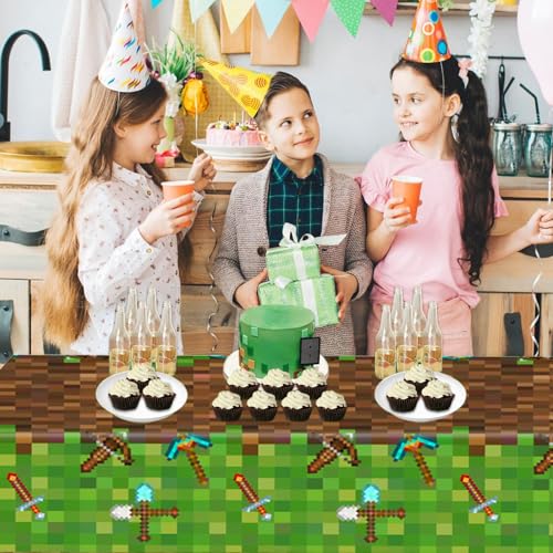 ParPix Pixel Tischdecke Geburtstag,130x220cm Pixelmotiv Geburtstag Tischdecken,Videospiel Pixel Tischdecke Kindergeburtstag,Game Pixel Thema Geburtstagstischdecke,Tischläufer Geburtstags Junge Mädchen