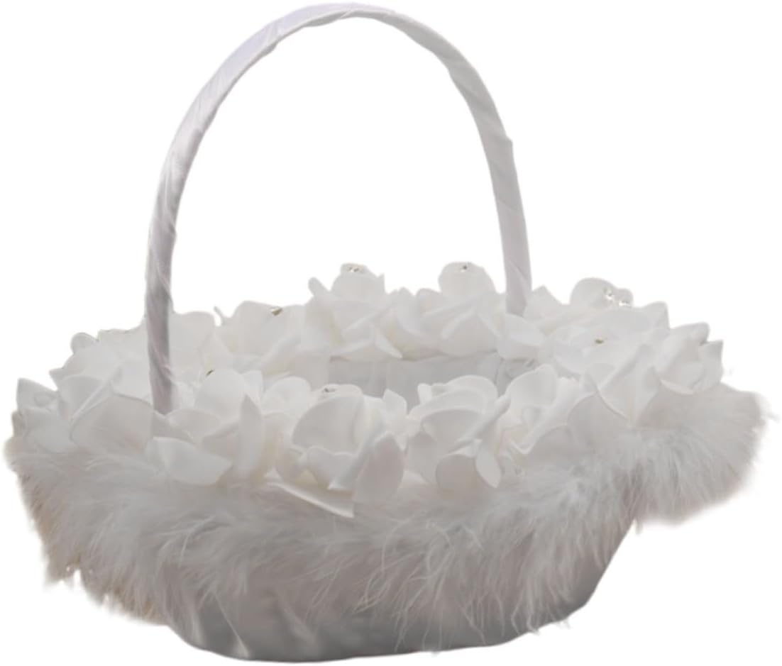 White Handheld Wedding Flower Basket for Bride, Delicate White Flower Girl Basket for Wedding Ceremony and Party Supplies