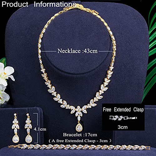 Conjunto de joyas de oro grande para mujer con collar pendientes y pulsera de circonitas 4