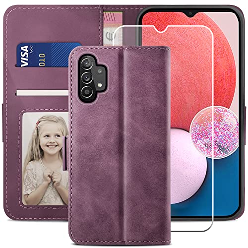 YATWIN Coque pour Samsung Galaxy A13 4G, Etui Protection Premium en Cuir PU Housse Samsung A13 4G, Fermeture Magnétique Flip Case Compatible avec Galaxy A13 4G Coque, Vin Rouge Cover
