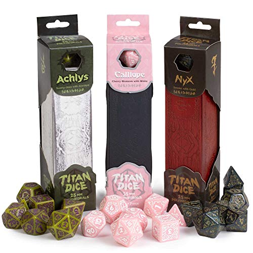 Titan Dice Complete Collection - 21 Giant 25mm Polyhedral Dice Set - Green, Black, and Pink Cherry Blossom - 3 Premium Painted Wooden Boxes - Tabletop Roleplaying Fantasy RPG Gaming Accessories