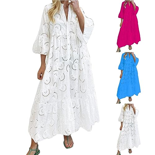 Robe d'été bohème longue légère à œillets et col cordon ajustable - 2